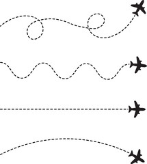 Plane line track path icon set, Flight icon symbol, customizable stroke, vector, illustration