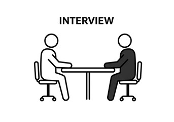 Illustration of two stick figures sitting at a table facing each other in an interview setting