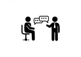 Fototapeta premium Two stick figures communicating with speech bubbles in a business setting on a white background