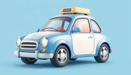3D cartoon blue car illustration, ideal for transport concept, children’s content, or travel and mobility themes.