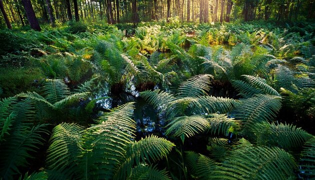 wetland covered with fern leaves lovely ferns and green foliage in nature background of ferns green foliage of ferns tropical plant unique botanical species fern jungles