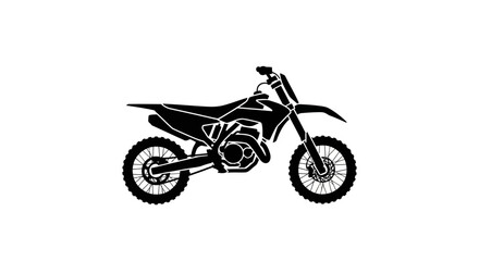 Obraz premium A striking black silhouette of a sport motorcycle with a chrome engine, isolated on a white background, emphasizes its speed and race-ready design