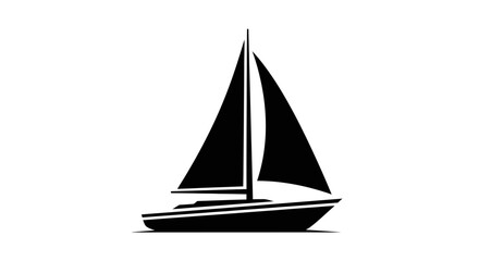 A silhouette of a sailing yacht glides across the water