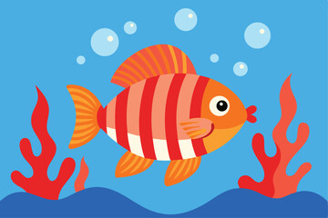 Fototapeta premium Vibrant Orange and White Striped Fish in Ocean Scene