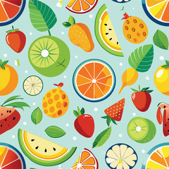 Vibrant seamless pattern featuring a variety of fresh summer fruits perfect for backgrounds textiles packaging and web design conveying a sense of summer freshness and