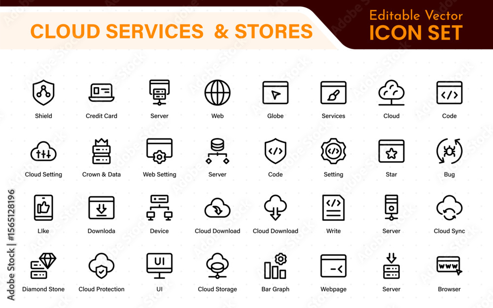 Poster cloud services and web hosting icons set. linear style icon bundle.outline icon collection.