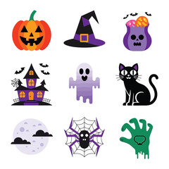 Obraz premium 2d vector illustration Halloween t shirt icon design items ghost character Candles in carved pumpkin 