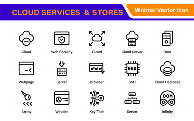 Cloud services and web hosting icons Set. Linear style icon bundle.Outline icon collection.