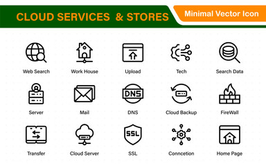 Cloud services and web hosting icons Set. Linear style icon bundle.Outline icon collection.