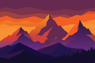 Majestic Mountain Range at Sunset A Vibrant Vector Illustration