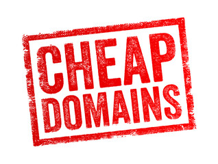 Red grunge rubber stamp with the bold words "CHEAP DOMAINS" on a white background. Perfect for promotions, digital marketing, domain sales, and internet-related advertisements