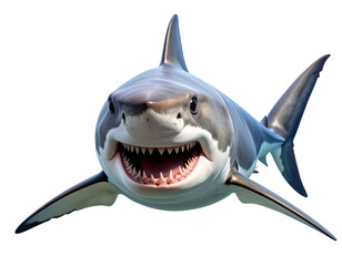 Realistic Great White Shark with Open Jaws Facing Camera Underwater Effect, isolated on transparent background