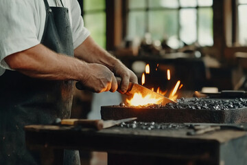 Crafting a blade in a traditional blacksmith forge