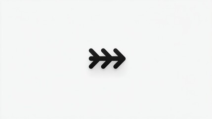 Obraz premium Black triple-segment arrow with shadow effect on bright white minimalist background.