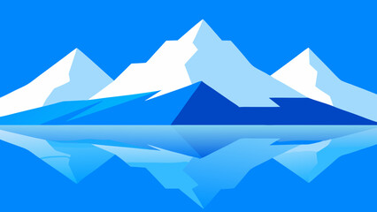 Snow-capped mountains rise under a clear sky in this winter landscape vector illustration, perfect for nature and travel designs