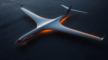 conceptual design presents sleek aircraft features innovative structural elements and glowing airflow lines design highlights commitment advanced aerodynamics and efficiency