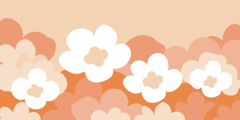 Abstract floral vector illustration with a pink cloud sky pattern and heart designs