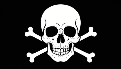 Classic skull and crossbones symbol, depicting pirate flag on dark backdrop