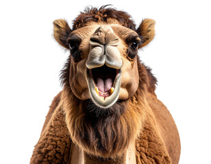  Front-Facing Angry Camel with Open Mouth and Raised Head, isolated on transparent background