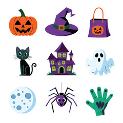 2d vector illustration Halloween t shirt icon design items ghost character Candles in carved pumpkin
