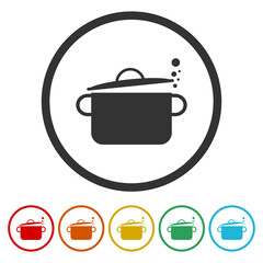 Cooking pot icon. Set icons in color circle buttons