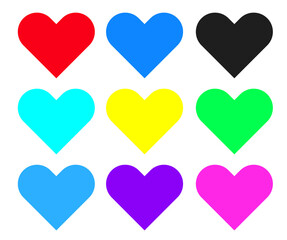 colorful hearts on transparent background, Set of colorful hearts and love icons, 