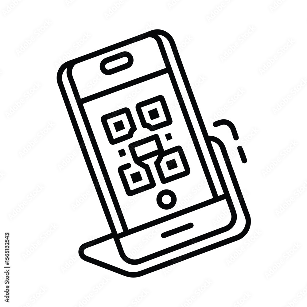 Poster Modern smartphone displaying a qr code with a stand depicting digital connection and technology