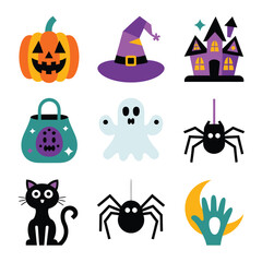 Obraz premium 2d vector illustration Halloween t shirt icon design items ghost character Candles in carved pumpkin 