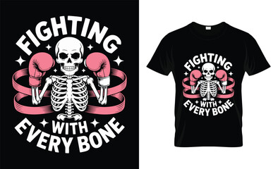 Skeleton boxer fighting with every bone in pink gloves and ribbon design