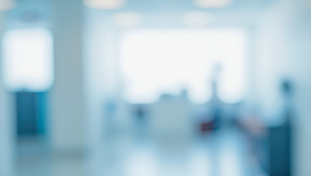 Abstract blurred office interior background, defocused hospital or clinic corridor for modern medical, business and healthcare presentation concepts
