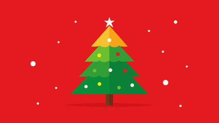 Abstract Christmas tree vector illustration with red ribbon, stars, and snowflakes for a merry holiday greeting card design