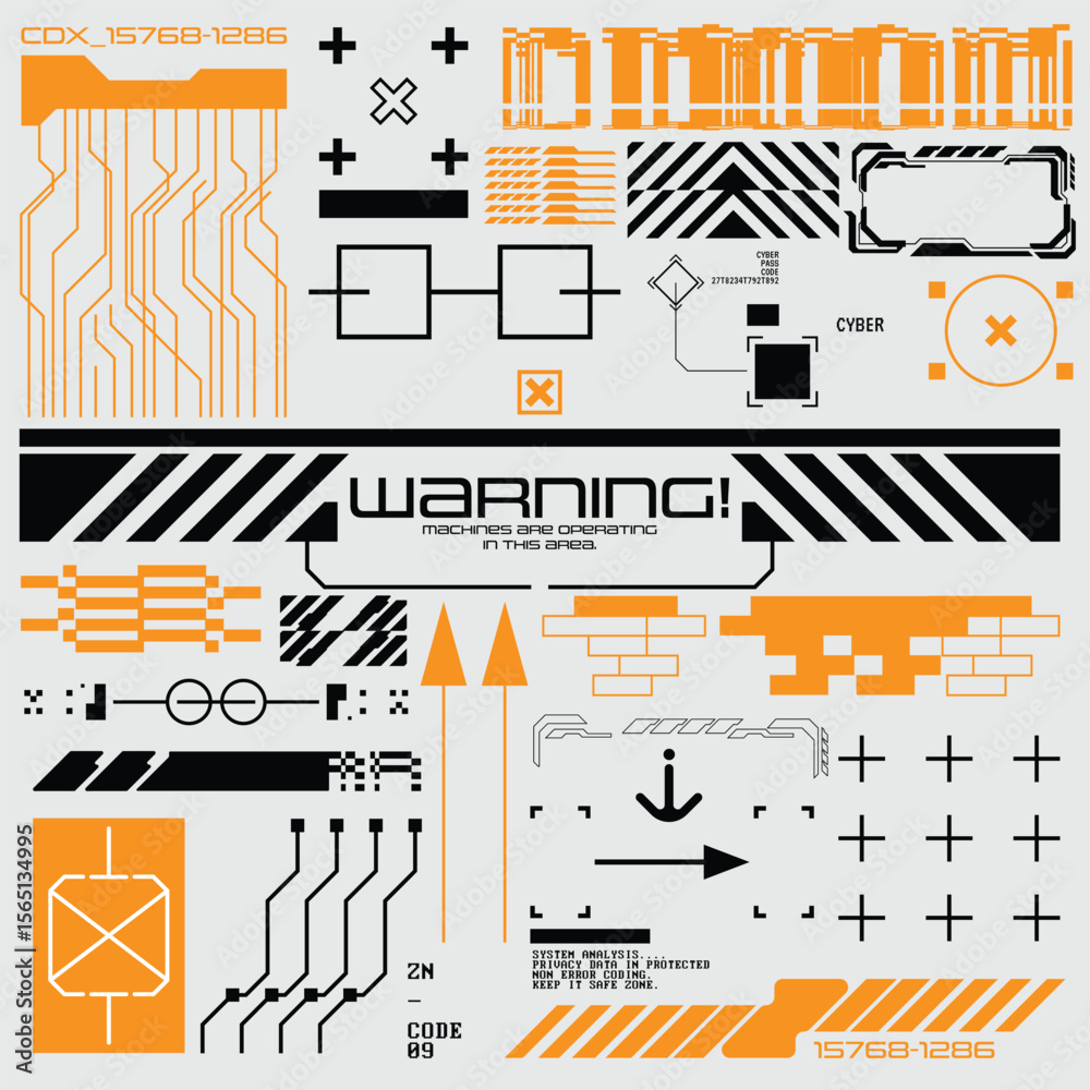 Wall mural y2k 2000s scifi cyberpunk retro-futuristic layout template set dashboard hud for ux-ui application, 