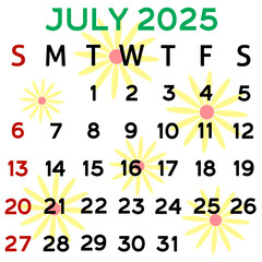 calendar july 2025 illustration