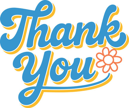 Blue and yellow thank you script with swash underline for bright and friendly appreciation card design  