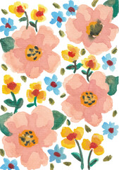 Watercolor Floral Arrangement with Pink, Yellow, and Blue Flowers
