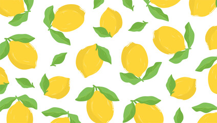 Seamless Lemon Pattern - Vector Illustration of Citrus Fruit with Leaves on White Background