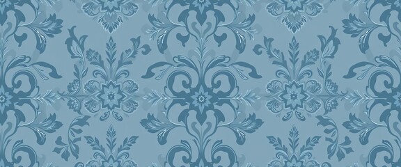 Subtle blue floral damask, seamlessly repeating pattern, scroll, fabric