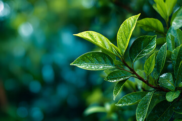 Fototapeta premium Nature of green leaf in garden at summer. Natural green leaves plants using as spring background cover page greenery environment ecology wallpaper