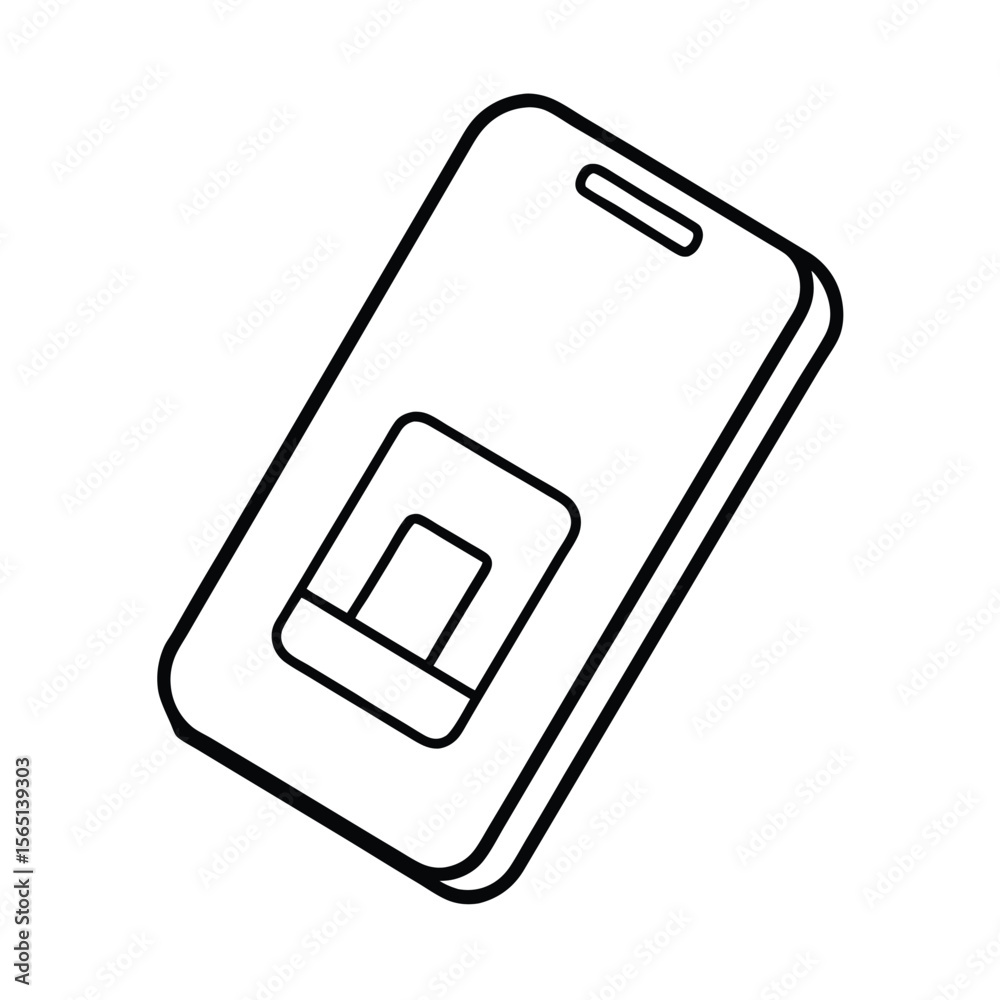 Poster Simple vector outline illustration of a modern smartphone showing the digital display area and functionality