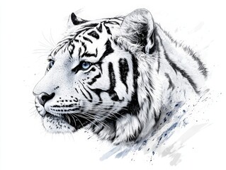 Fototapeta premium Majestic White Tiger Portrait with Striking Blue Eyes and Intricate Details