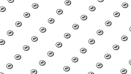 Doodle style cartoon dollar coin seamless pattern illustration for fabric, picture label, wallpaper, banner, poster. Money, business, finance.