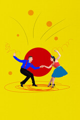 Template sketch image composite artwork collage of young lady man dance party entertainment...