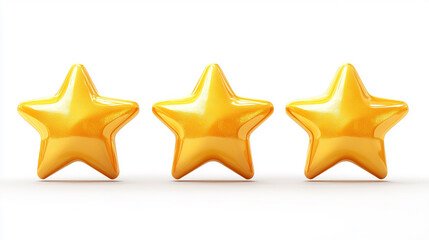 Obraz premium Three glossy gold stars on white background