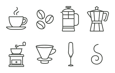 Coffee essentials icons set – outline, simple and minimalist design symbols