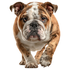 Fototapeta premium Majestic Bulldog Walking Towards Camera in Soft Natural Background