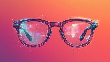 Stylish Glasses with Digital Reflection and Colorful Background