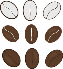 Hand Drawn Coffee Beans Set — Roasted and Unroasted Coffee Bean Collection Isolated on White Background