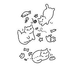 Set of cats line art vector illustration 