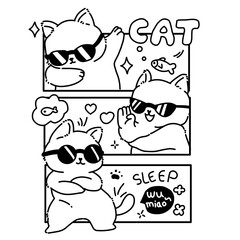 Set of cool cat line art outline illustration 