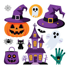 2d vector illustration Halloween t shirt icon design items ghost character Candles in carved pumpkin
